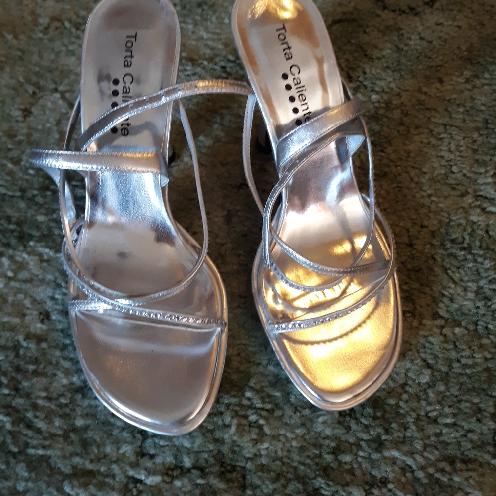 Silver glitter heels